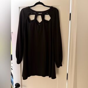 Very J Black Long Sleeve Dress with Geometric Cut-Outs
